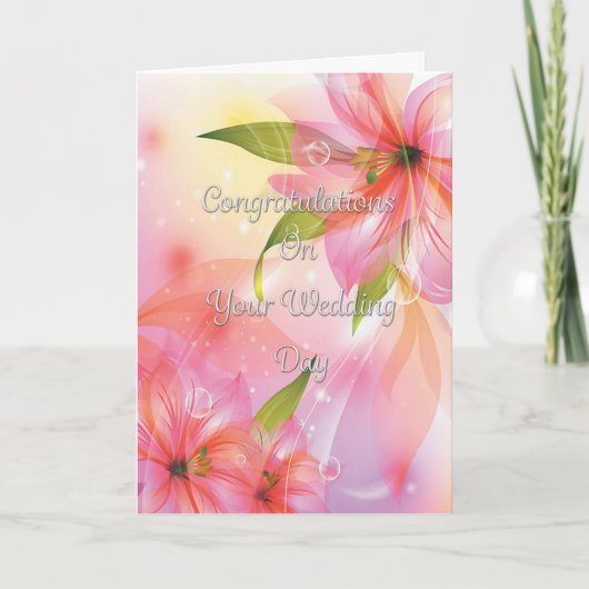 Bruiloft Gefeliciteerd Kleurrijke Fantasy Bloemen Kaart (Voorkant)