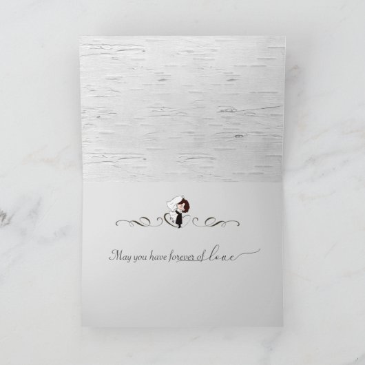 Bruiloft gefeliciteerd met berkenboom scroll kaart (Binnen)