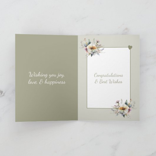 Bruiloft Gefeliciteerd paar bloemengroen Kaart (Binnen)