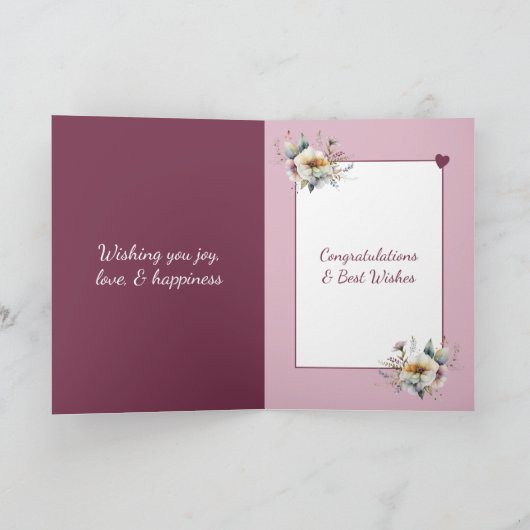 Bruiloft Gefeliciteerd paar bloemig roze Kaart (Binnen)