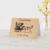 Bruiloft Gefeliciteerd Paard en Buggy Kaart (Gele Bloem)