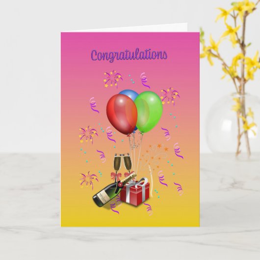 Bruiloft Gefeliciteerd Party Balloons Kaart (Gele Bloem)