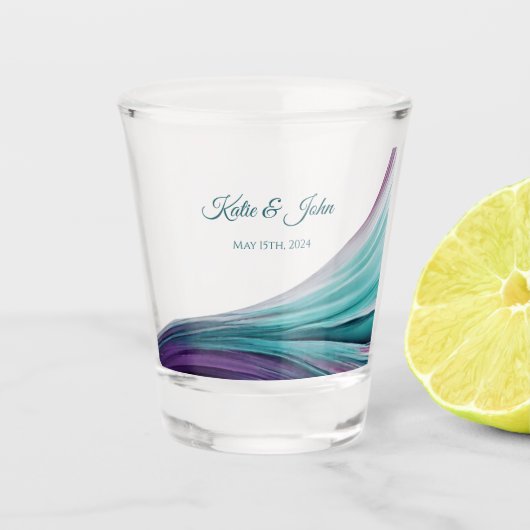 Bruiloft-Geld/schot Dans-Paarse en Blauwgroen- Shot Glas (Voorkant)