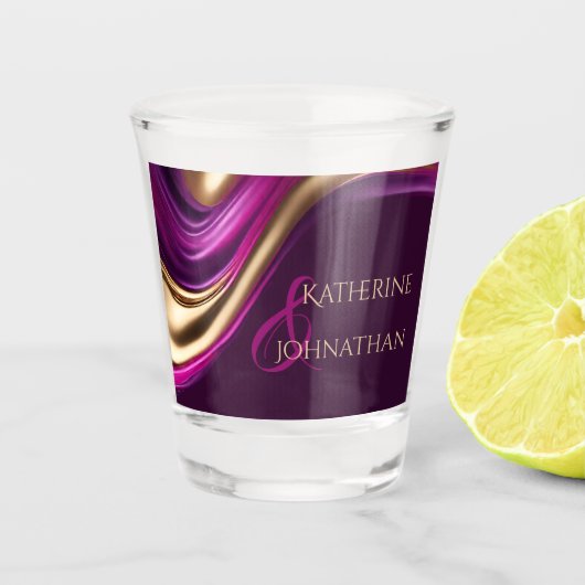 Bruiloft-Geld/shot Dans-Paars Fuchsia en Goud Shot Glas (Voorkant)