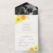 Bruiloft gele goudsbloem bloemen waterverf all in one uitnodiging (Binnen)