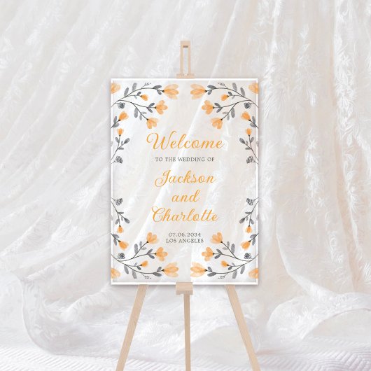 Bruiloft Gele Wildbloemen Transparant Welkom Acryl Bord