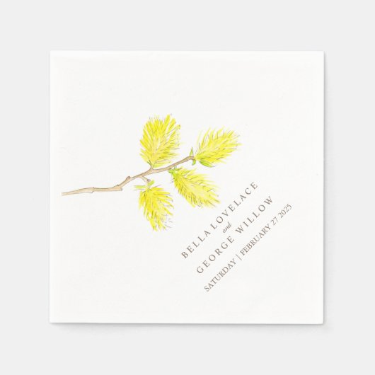 Bruiloft gele wilgen katjes papieren servetten (Voorkant)