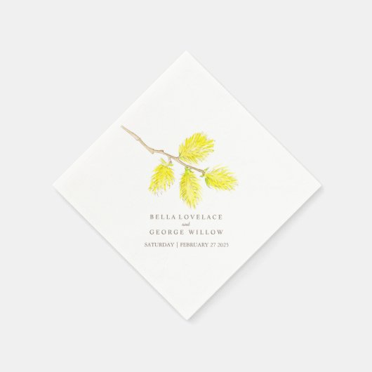 Bruiloft gele wilgen katjes papieren servetten (Hoek)