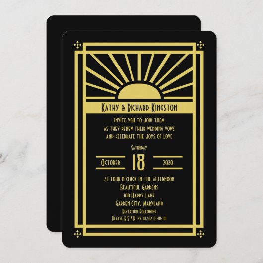 Bruiloft gelofte verlenging uitnodiging — Art Deco (Voorkant / Achterkant)