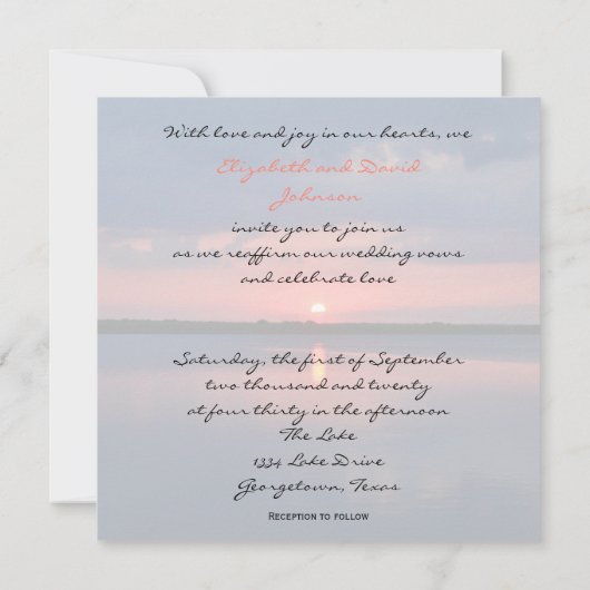 Bruiloft Gelofte Vernieuwing Zonsondergang in Hart Kaart (Achterkant)