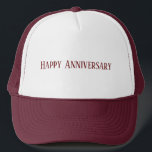 Bruiloft Gelukkig Jubileum Tekst Maroon Kleur Cust Trucker Pet<br><div class="desc">Happy Jubileum Tekst of Naam of Word met Donkerrode Tekst Kleur Wit en Maroon Kleur Petten Koele en knappe Trucker Hoeden of Petten</div>