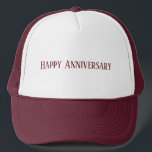 Bruiloft Gelukkig Jubileum Tekst Maroon Kleur Cust Trucker Pet<br><div class="desc">Happy Jubileum Tekst of Naam of Word met Donkerrode Tekst Kleur Wit en Maroon Kleur Petten Koele en knappe Trucker Hoeden of Petten</div>