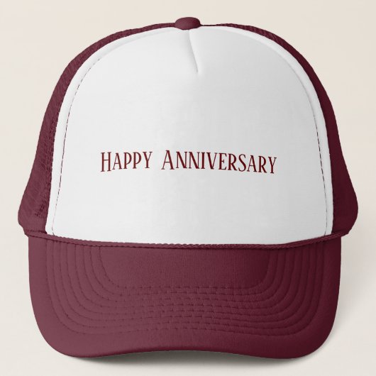 Bruiloft Gelukkig Jubileum Tekst Maroon Kleur Cust Trucker Pet (Voorkant)