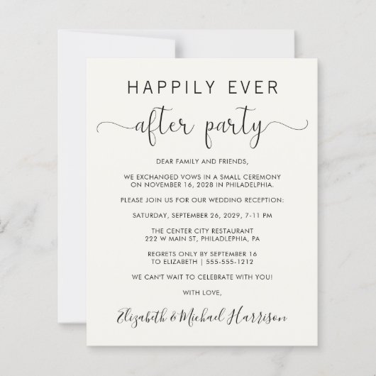 Bruiloft gelukkig ooit na Party Cream uitnodiging (Voorkant)
