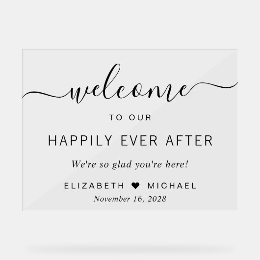 Bruiloft gelukkig ooit na welkom acryl bord (Voorkant)