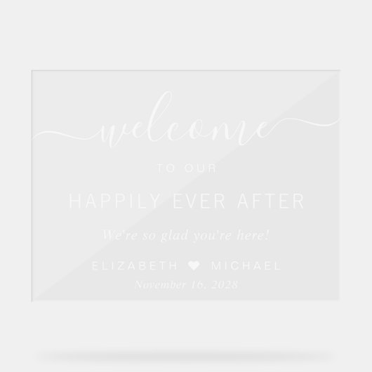 Bruiloft gelukkig ooit na wit welkom acryl bord (Voorkant)