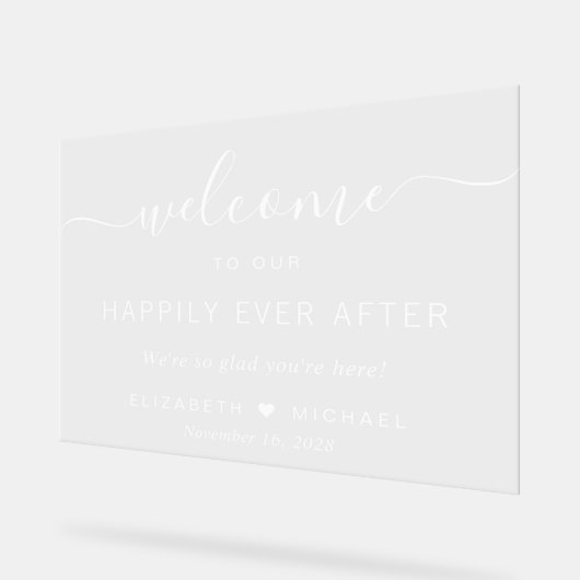 Bruiloft gelukkig ooit na wit welkom acryl bord (Hoek)
