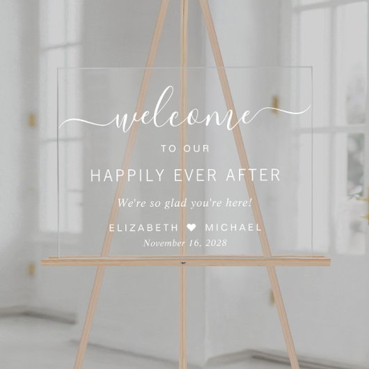 Bruiloft gelukkig ooit na wit welkom acryl bord