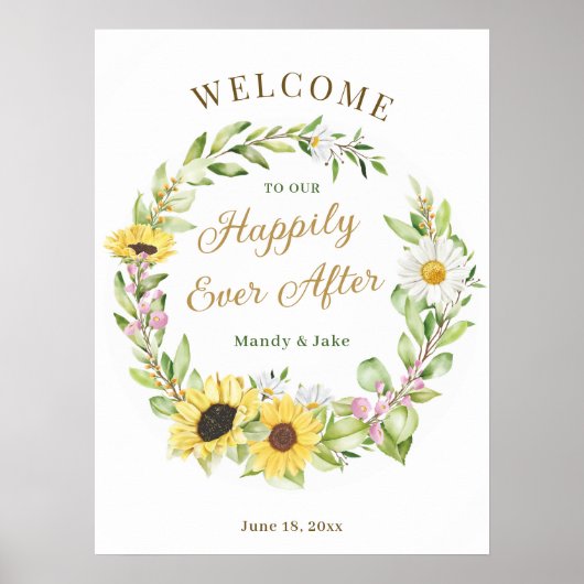 Bruiloft gelukkig ooit na zonnebloem Daisy welkom Poster (Voorkant)