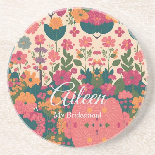 Bruiloft Gepersonaliseerd bruidsmeisje cadeau idee Zandsteen Onderzetter (Voorkant)