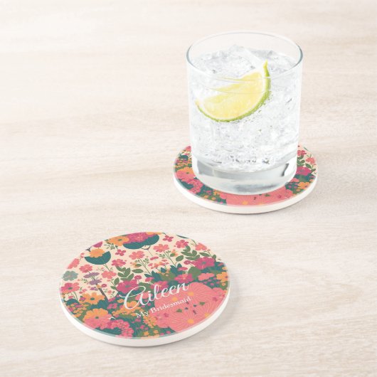 Bruiloft Gepersonaliseerd bruidsmeisje cadeau idee Zandsteen Onderzetter (Zijkant)