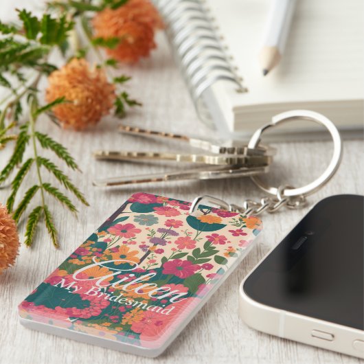 Bruiloft Gepersonaliseerd bruidsmeisje Sleutelhanger (Voorkant Rechts)