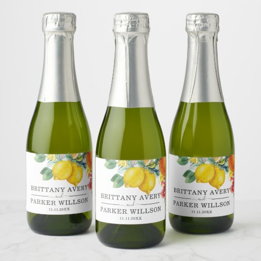 Bruiloft Gepersonaliseerde Citrus Waterverf Botani Sparkling Wijnetiket (Flessen)