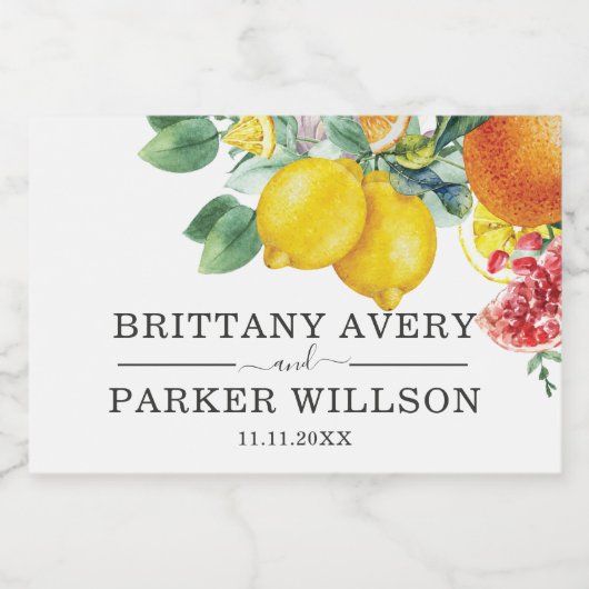Bruiloft Gepersonaliseerde Citrus Waterverf Botani Sparkling Wijnetiket (Enkel label)
