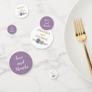 Bruiloft gepersonaliseerde confetti goud en paarse