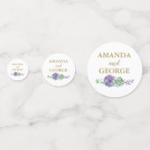 Bruiloft gepersonaliseerde confetti goud en paarse (Voorkanten)