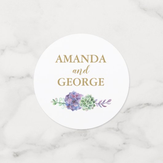 Bruiloft gepersonaliseerde confetti goud en paarse (Kleine voorkant)