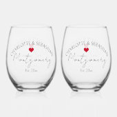 Bruiloft gepersonaliseerde namen en het laatste ja wijnglas zonder voet (Achterkant)