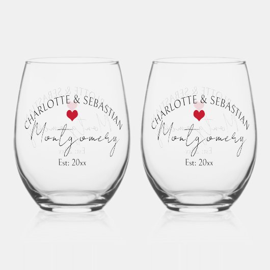 Bruiloft gepersonaliseerde namen en het laatste ja wijnglas zonder voet (Achterkant)