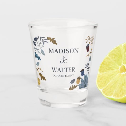 Bruiloft Geschenk Shotglas met Herfstbladeren Shot Glas (Voorkant)