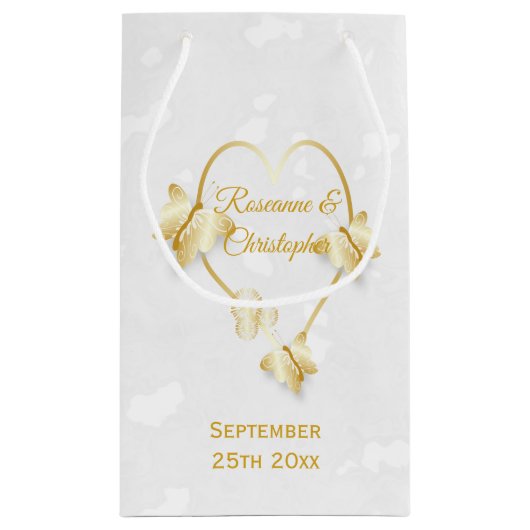 Bruiloft geschenk tas goud gekleurde hart vlinders klein cadeauzakje (Achterkant)