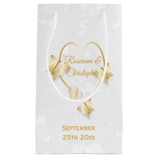 Bruiloft geschenk tas goud gekleurde hart vlinders klein cadeauzakje (Voorkant)