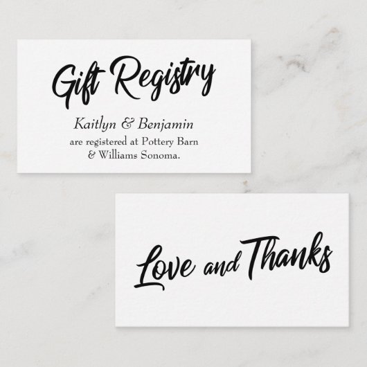 Bruiloft Gift Registry Kaarten w / Handschrift Scr (Voorkant / Achterkant)