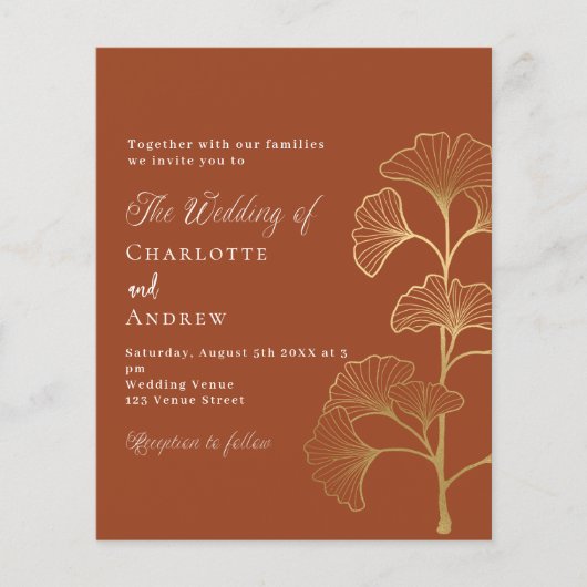 Bruiloft ginkgo blad terracotta budget uitnodiging flyer (Voorkant)