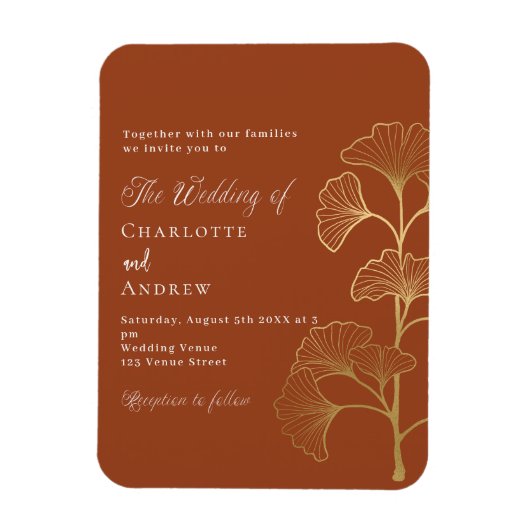 Bruiloft ginkgo blad terracotta gouden uitnodiging magneet (Verticaal)