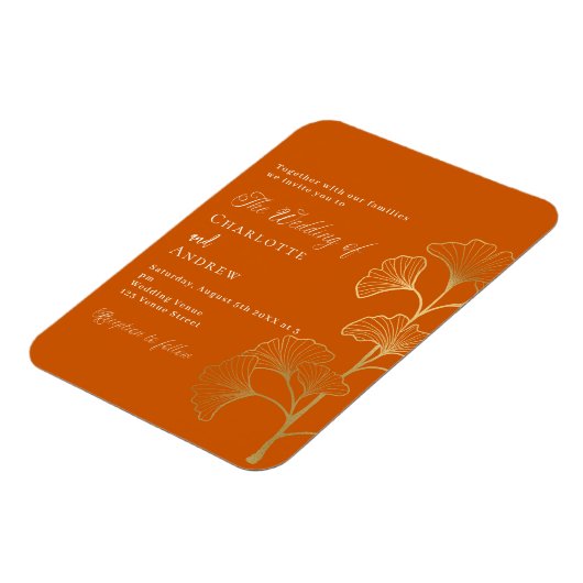 Bruiloft ginkgo blad verbrande sinaasappel luxe ui magneet (Linkerzijde)