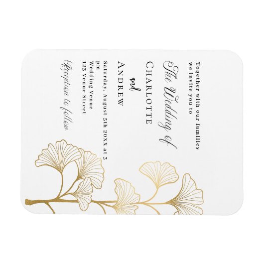 Bruiloft ginkgo blad wit goud luxe uitnodiging magneet (Horizontaal)
