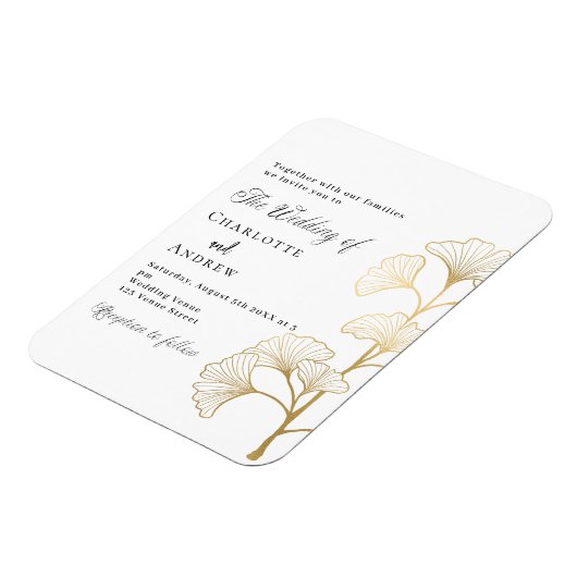 Bruiloft ginkgo blad wit goud luxe uitnodiging magneet (Linkerzijde)