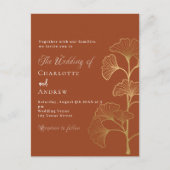 Bruiloft ginkgo bladeren terracotta bruin goud uitnodiging briefkaart (Voorkant)