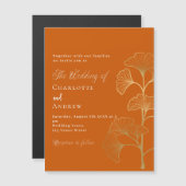 Bruiloft ginkgo bladeren verbrande sinaasappel gou magnetische uitnodiging (Voorkant / Achterkant)