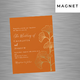 Bruiloft ginkgo bladeren verbrande sinaasappel gou magnetische uitnodiging