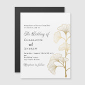 Bruiloft ginkgo laat wit goud script luxe magnetische uitnodiging (Voorkant / Achterkant)