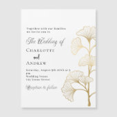 Bruiloft ginkgo laat wit goud script luxe magnetische uitnodiging (Voorkant)