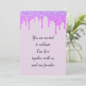 Bruiloft glam druppels sprankelend roze paarse kaart (Staand voorkant)