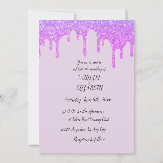 Bruiloft glam druppels sprankelend roze paarse kaart (Achterkant)