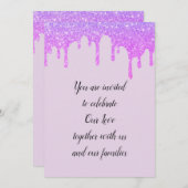 Bruiloft glam druppels sprankelend roze paarse kaart (Voorkant / Achterkant)